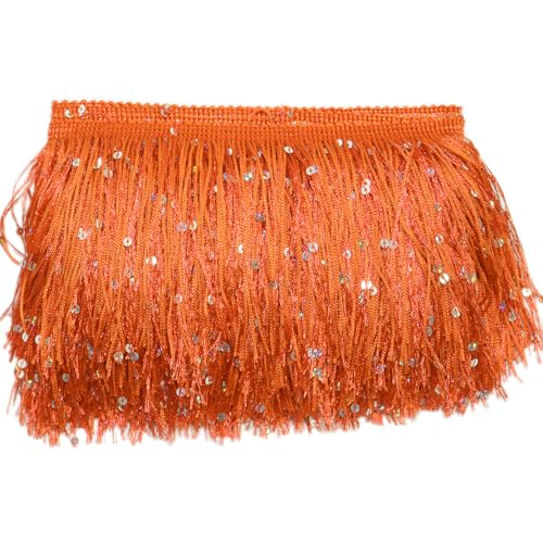 5m x 20cm Glitzer Pailletten Fransenborte Fransenbordüre Tanzfransen Fransenband Dekoband Zierband Schnittfranse Seide Quaste Dekoborte Fransen-Borten Bänder zum Nähen Kleidung Vorhänge,Orange von Duories
