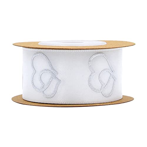 5m x 25mm Geschenkband Gold/Silber Dekoband Satinband Breite Stoffband Chiffonband für Geschenkverpackung,Hochzeit,Party,Handbuch Bowknot(Silbernes Herz) von Duories