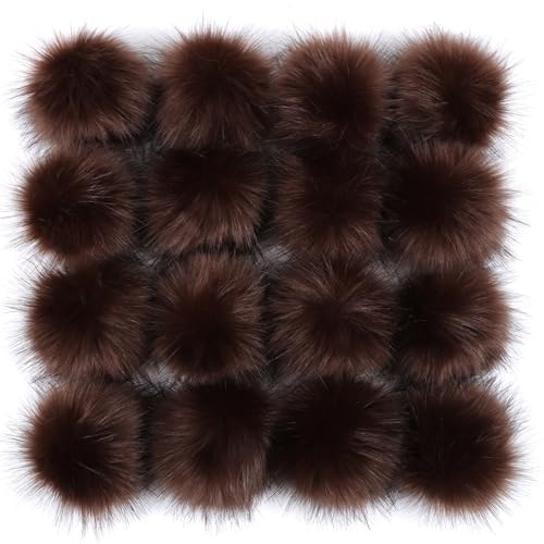 6 Stück 10-12cm Kunstfell Pompons mit Druck Knopf,Kunstfell Bommeln zum Basteln,Künstliche Fellbommel Flauschige Bommel Pom Pom zum Basteln DIY Kreative Handwerk Mützen Handschuhe Tasche Dekor,Braun von Duories