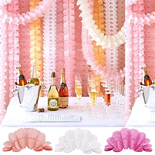 6 Vierblättriges Kleeblatt Blumengirlande,Papier Hängenden Garlande Dekoration Banner Deko für Party Hochzeit Abschlussfeier Geburtstag Karneval Partygirlanden Geburtstagsgirlande,Rosa+Lotusfarbe+Weiß von Duories