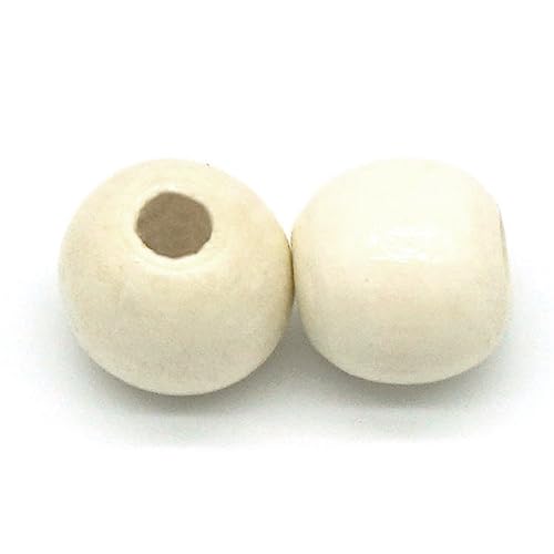 60 Stück Natürliche Creme Runde Holzperlen zum Auffädeln,Holz Bastelperlen für DIY Handgefertigte Makramee Dekor Zubehör Schmuckherstellung Armband Halskette Handwerk,18x20mm (Lochdurchmesser 4-5mm) von Duories