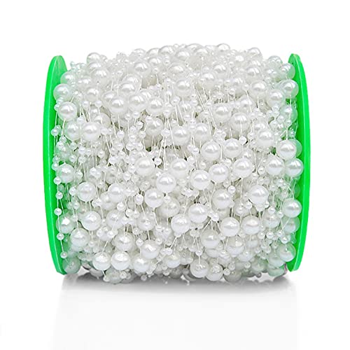 60m Perlengirlande Perlenband Perlenkette Perlenschnur Geschenkband Dekoband mit Perlen für DIY Basteln Party Tischdeko Hochzeit Braut Haarschmuck Ohrringe Halskette Brautstrauß Weihnachten,Weiß von Duories