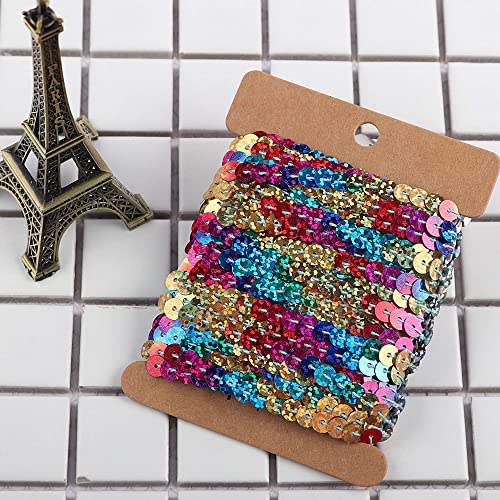 6mm 10 Yards Kunststoff Pailletten Bänder Farbiges Glitzer Paillettenband Paillettenborte Fransen-Borten Elastisch Perlen Roll Ornament Applikation für DIY Handwerk Armband Stirnband Deko,Bunt A von Duories