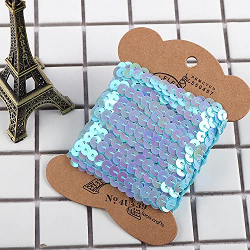 6mm 10 Yards Kunststoff Pailletten Bänder Farbiges Glitzer Paillettenband Paillettenborte Fransen-Borten Elastisch Perlen Roll Ornament Applikation für DIY Handwerk Armband Stirnband Deko,Hellblau von Duories