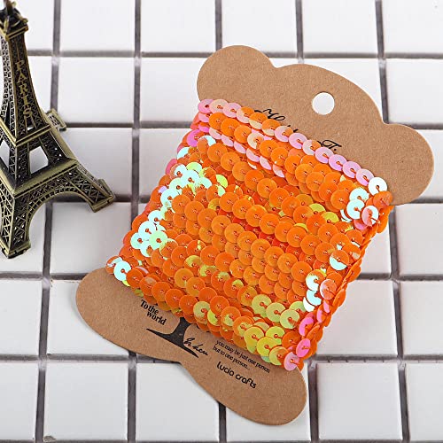 6mm 10 Yards Kunststoff Pailletten Bänder Farbiges Glitzer Paillettenband Paillettenborte Fransen-Borten Elastisch Perlen Roll Ornament Applikation für DIY Handwerk Armband Stirnband Deko,Orange von Duories