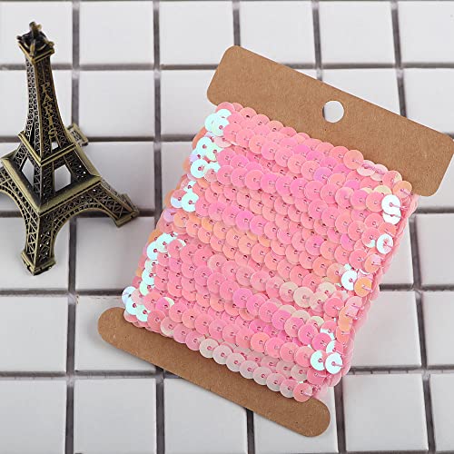 6mm 10 Yards Kunststoff Pailletten Bänder Farbiges Glitzer Paillettenband Paillettenborte Fransen-Borten Elastisch Perlen Roll Ornament Applikation für DIY Handwerk Armband Stirnband Deko,Rosa von Duories