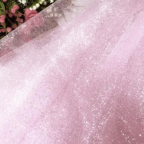 90cm x 150cm Tüllstoff Mash Stoffe Netzstoff zum Nähen,Bling Funkeln Glitzer Tüll Stoffe Dekostoff für DIY Basteln Bekleidung Tüllrock Hochzeitskleid Schleier Tischdecken Hochzeit Party Deko,Rosa von Duories