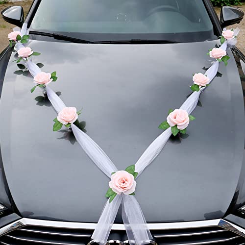 Autoschmuck Hochzeit Braut Paar Rose Deko Dekoration Auto Schmuck Car Wedding Girlande Autodeko Hochzeitsdeko Auto Blumenschmuck Hochzeitsschmuck Hochzeitsauto Deko für Hochzeit Party,Champagner-Rosa von Duories