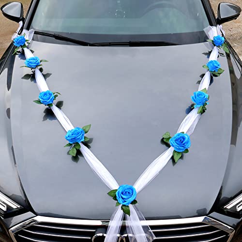 Autoschmuck Hochzeit Braut Paar Rose Deko Dekoration Auto Schmuck Car Wedding Girlande Autodeko Hochzeitsdeko Auto Blumenschmuck Hochzeitsschmuck Hochzeitsauto Deko für Hochzeit Party,Königsblau von Duories