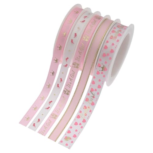 Baby Geburt Satinband Rosa,9 Rollx5M Schleifenband Dekoband Geschenkband Stoffband für Baby Shower Hochzeit Taufe Geburtstagsgeschenke DIY Nähen Basteln Handwerk Haarband Kuchenverpackung von Duories