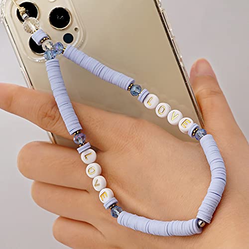 Böhmische Anti-Verlorene Handykette Handy Straps Vintage LOVE Alphabet Buchstabe Perlen Kette Bunte Perlen Strap Telefon Anhänger Mobile Phone Chain Handy Schmuck Hängende Schnur für Frauen, Lila von Duories