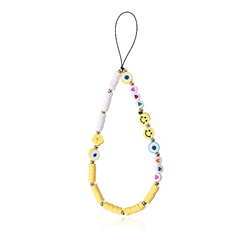 Böhmische Anti-Verlorene Perlen Telefon Lanyard Handschlaufe,Smiley Face Handykette Perlen Phone Charm Fruit Star Clay Regenbogen Beads Handy Chain Strap Armband Schlüsselanhänger für Frauen Mädchen von Duories