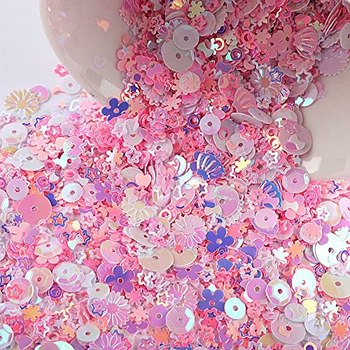 Bunt Pailletten zum Basteln, Glitzer Sequins Lose DIY Irisierend Bling Bling Deko für Kunsthandwerk Kleidung Handyhülle Scrapbook Spielzeug Party, 20g Rosa-Lila A von Duories