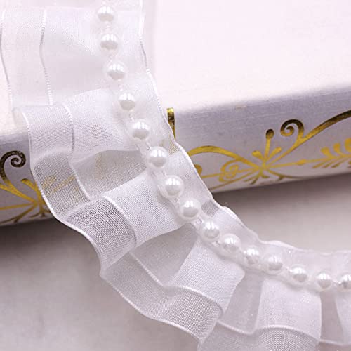 Doppelrüschen Spitzenband Elastisches Stoff Spitzenbesatz Rüschen Spitzenborte zum Nähen Handwerk Geschenkbox Kleidungsdekoration DIY Basteln Nähen Kleidung Tischdeko,10 yards,Nicht-gerade weiss von Duories