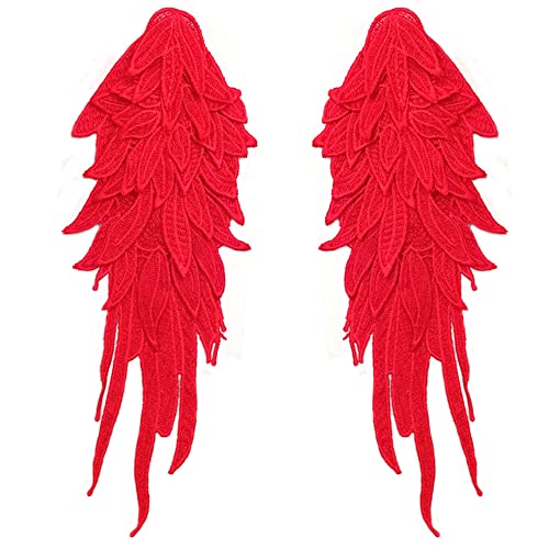 Duories 1 Paar 3D Stickerei Spitze Bestickte Flügel Applikation DIY Kleidung Zubehör Mehrfarbig Spitzenmotive Patches Polyester Nähen Handwerk Zubehör,Ideal für Hochzeit Braut Ballkleid,39x15cm,Rot von Duories