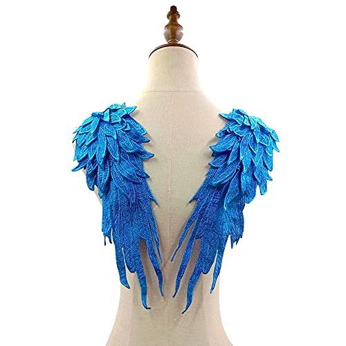 Duories 1 Paar 3D Stickerei Spitze Bestickte Flügel Applikation DIY Kleidung Zubehör Mehrfarbig Spitzenmotive Patches Polyester Nähen Handwerk Zubehör,Ideal für Hochzeit Braut Ballkleid,39x15cm,Blau von Duories