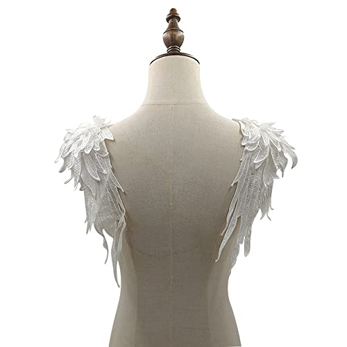 Duories 1 Paar 3D Stickerei Spitze Bestickte Flügel Applikation DIY Kleidung Zubehör Mehrfarbig Spitzenmotive Patches Polyester Nähen Handwerk Zubehör,Ideal für Hochzeit Braut Ballkleid,31x11cm,Weiß von Duories