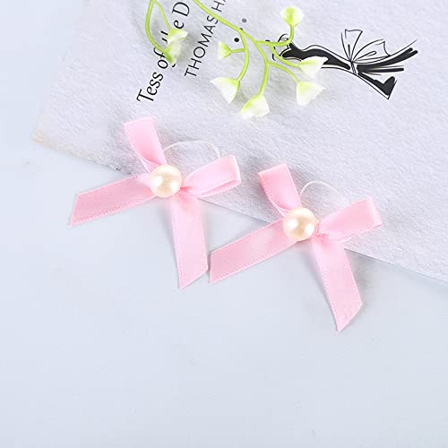 Duories 100 StüCk Perle Schleifen Klein Bandschleife Mit Transparentem Gummiband Geschenkband Satinschleife für Geschenkverpackung,Hochzeits,Parfümflasche,Flasche Dekoration(Rosa) von Duories