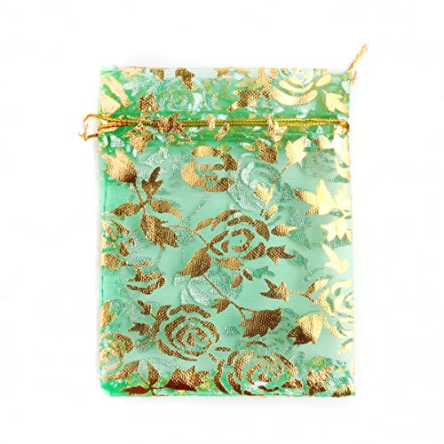 Duories 100 Stück 17x23cm Organzabeutel Organzasäckchen mit Zugband Schmuckbeutel Geschenkbeutel Gazesäcke Hochzeit Säckchen Bonbonsbeutel Rose Beutel für Geschenk Hochzeiten Partys Weihnachten,Grün von Duories