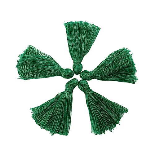Duories 100 Stück Mini-Quasten, 3 cm Handgefertigt Baumwolle klein Quasten Anhänger, Bunte Bastelquasten Troddel für DIY Tasche Ohrring Schmuck Halskettenherstellung DIY Handwerk Zubehör,Grün von Duories