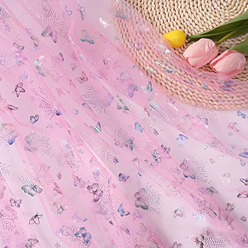 Duories 100 cm × 160 cm Buntes Schmetterlings-Mesh-Gewebe, Breit Tüll Spitze Stoff Netzstoff,für DIY Kleidung,Prinzessinnenröcken,Kleid,Tutu-Röcken,Innendekoration,Hochzeitsdekoration,Helles Rosenrot von Duories