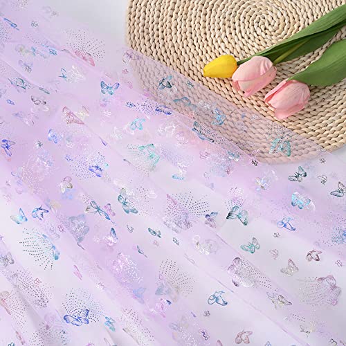 Duories 100 cm × 160 cm Buntes Schmetterlings-Mesh-Gewebe, Breit Tüll Spitze Stoff Netzstoff,für DIY Kleidung,Prinzessinnenröcken,Kleid,Tutu-Röcken,Innendekoration,Hochzeitsdekoration,Helles Lila von Duories