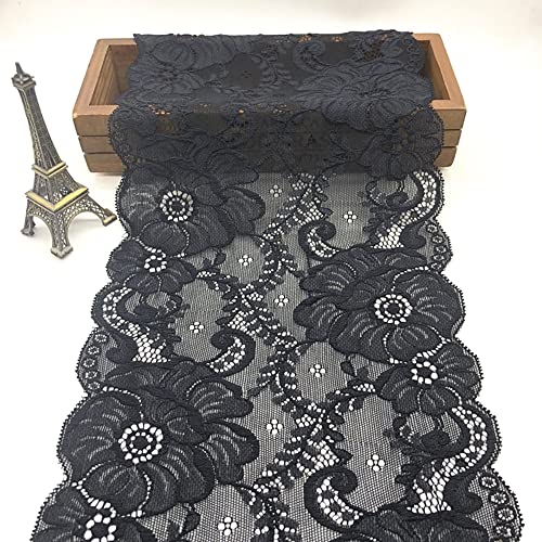 Duories 2 Yards 18cm Breit spitzenband Vintage Spitze Borte Spitzenbordüre Weiss Spitzenborte zum Basteln für Nähen Handwerk Hochzeit Weihnachten Tischdeko Geschenke Deko Geschenkband,Schwarz von Duories