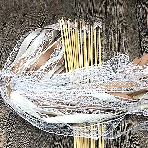 Duories 50 STK Seidenfeenstab mit Glöcken,Hochzeit Luftschlangen Ribbon Spitzenfeenstab Zauberstäbe Hochzeitsbändern Glücksstäbe Wedding Wands für Hochzeit Geburtstage Weihnachten Partys Babypartys, von Duories