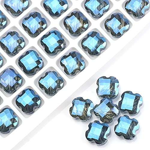 Duories 50 Stück 12 mm vierblättrige Kleeblatt-Kristallperlen Glasperlen mit Löchern Glücksklee-Perlen,Verstreute Perlen,Für DIY Schmuckherstellung,Halsketten,Armbänder,Ohrringe,Blau von Duories