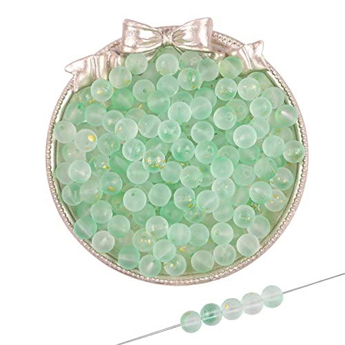 Duories 50 Stück 8 mm Glasperlen,Gefrostete Runde Perlen aus Glas,Verstreute Perlen, Runde Bastel Perlen mit Löchern,für Handgemachte DIY Herstellung Armband Halskette Perlen Schmuck,Geleegrün von Duories