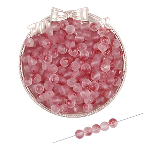 Duories 50 Stück 8 mm Glasperlen,Gefrostete Runde Perlen aus Glas,Verstreute Perlen, Runde Bastel Perlen mit Löchern,für Handgemachte DIY Herstellung Armband Halskette Perlen Schmuck,Rot von Duories