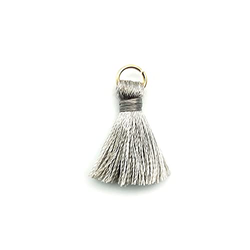 Duories 50 Stück Mini Quasten Anhänger,2cm Seidige Gerade Fransen Tassel Troddel Armband Schlüsselanhänger Basteln Quaste für Ohrringe Schmuckherstellung Taschen Lesezeichen DIY Handwerk Zubehör,Grau von Duories
