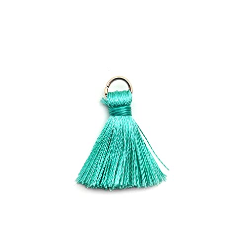 Duories 50 Stück Mini Quasten Anhänger,2cm Seidige Gerade Fransen Tassel Troddel Armband Schlüsselanhänger Basteln Quaste für Ohrringe Schmuckherstellung Taschen Lesezeichen DIY Handwerk Zubehör,Blau von Duories