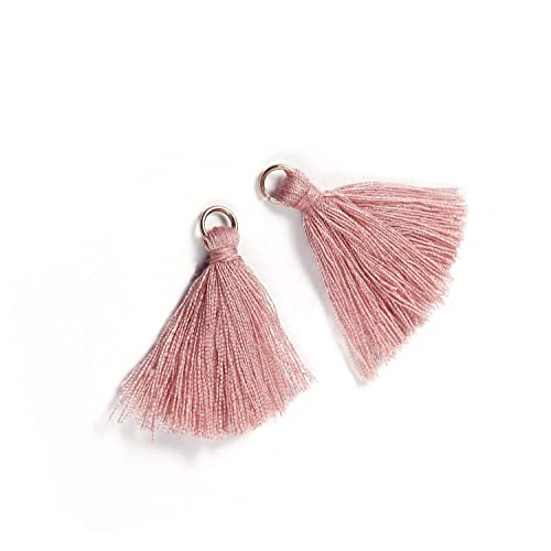 Duories 50 Stück Mini Quasten Anhänger,3cm Baumwolle Fransen Tassel Troddel Armband Schlüsselanhänger Basteln Quaste für Ohrringe Schmuckherstellung Taschen Lesezeichen DIY Handwerk Zubehör,Altrosa A von Duories