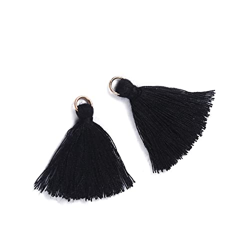 Duories 50 Stück Mini Quasten Anhänger,3cm Baumwolle Fransen Tassel Troddel Armband Schlüsselanhänger Basteln Quaste für Ohrringe Schmuckherstellung Taschen Lesezeichen DIY Handwerk Zubehör,Schwarz von Duories