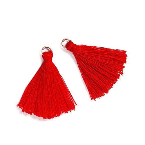 Duories 50 Stück Mini Quasten Anhänger,3cm Baumwolle Fransen Tassel Troddel Armband Schlüsselanhänger Basteln Quaste für Ohrringe Schmuckherstellung Taschen Lesezeichen DIY Handwerk Zubehör,Rot von Duories