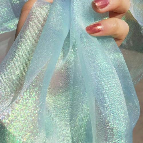 Duories 50cm x 150cm Organza Stoff Meterware, Glänzend Organza Stoffe Tüllstoff zum Nähen Meterware, Dekostoff Kostümstoff für Bekleidung Deko Schals Gardine Vorhänge Tischdecken Hochzeit Party,Blau von Duories