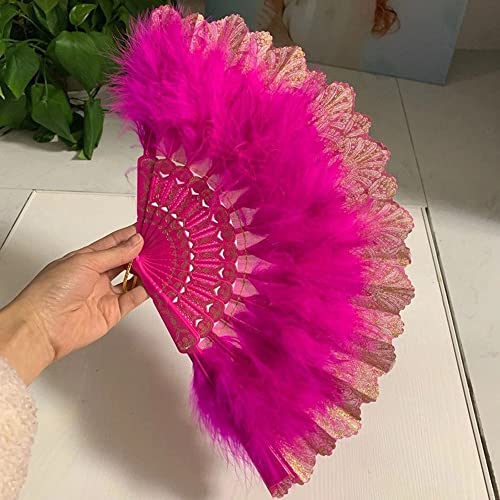 Duories Feder Handfächer Faltfächer Klappfächer Vintage Spanische Viktorianischen Damen Fächer Tanzen Hand Fan für Hochzeit Geschenk Sommer Feste Party Fasching Kostüm,Rose von Duories
