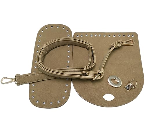 Duories Handgewebte Tasche aus Leder,3-teiliges Set inklusive Taschenboden Taschenüberzug Taschengurt,Taschenzubehör Set,für Taschen-Herstellung Handtasche,DIY Bag,Selbstgemacht Craft,Khaki von Duories