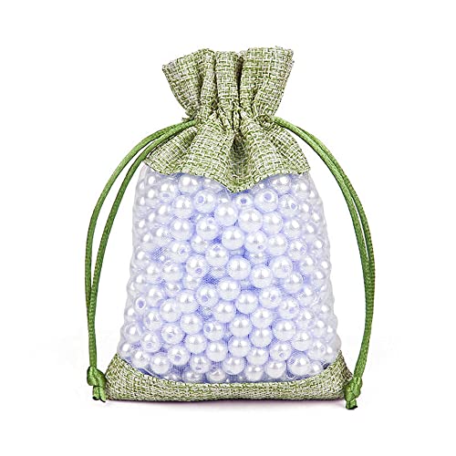 Duories Organza Jutesäckchen,20x Jute Säckchen Organzasäckchen Stoffbeutel Geschenksäckchen Schmuckbeutel Geschenkbeutel mit Kordelzug für Weihnachten Hochzeit Party Schmuck Geschenk,10x14cm Grün von Duories