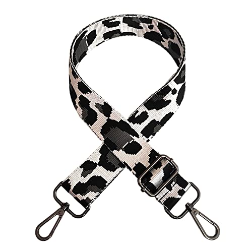 Duories Taschengurt Breit 3,8 cm,Breiter Taschenschultergurt mit Buntem Leopardenmuster Verstellbar Schulterriemen Taschen 80-130cm mit Karabiner,für DIY-Taschen,weiß + Pistolenschnalle von Duories