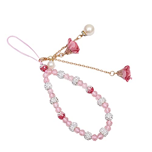 Glitzer Diamant Handykette Strass Blumen Anhänger Telefon Charm Beads Chain Telefon Kette Handy Straps Handgelenkkette Mobile Phone Schlüsselband Hängende Schnur Handy Schmuck für Frauen Damen,Rosa von Duories