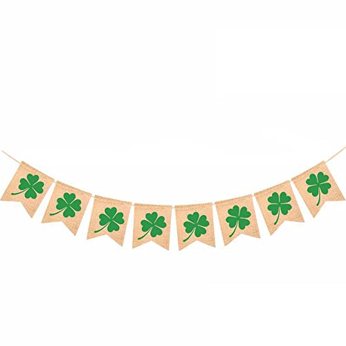 Klee Kleeblätter Girlande Wimpelkette, 2M Irland St.Patrick’s Day Dreieck Flaggen,Leinenimitat Wimpel Banner Hängedeko für St.Patrick’s Day Dekoration Party Feier Deko Indoor Outdoor,Kleeblatt von Duories