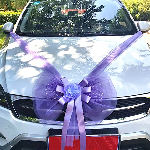 Organza Autoschmuck Braut Paar Hochzeit Autoschleife Große Car Bow Tüll Schleife Riesenschleife Dekoschleife für Auto Dekor Hochzeit New Houses Party Feier Valentinstag Brautwagen Deko,Lila C von Duories