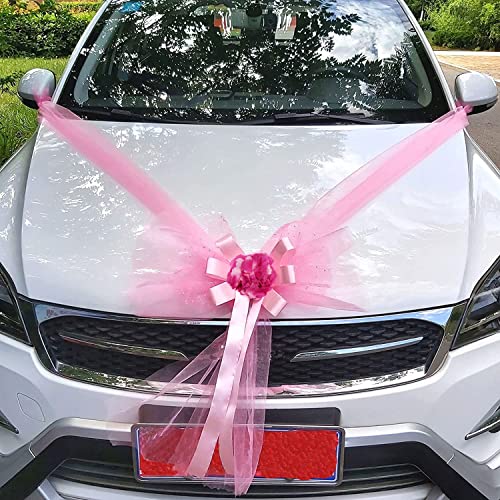 Organza Autoschmuck Braut Paar Hochzeit Autoschleife Große Car Bow Tüll Schleife Riesenschleife Dekoschleife für Auto Dekor Hochzeit New Houses Party Feier Valentinstag Brautwagen Deko,Rosa C von Duories