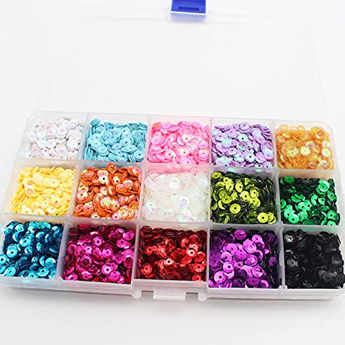 Pailletten Basteln ca. 2250 Stück 5mm 15 Farben und Gitter mit Box Pailletten Bunte zum Aufnähen Pailletten Set Schillernde Spangles für DIY Kunsthandwerk Glänzende Hochzeit Kleidung DekoSet C von Duories