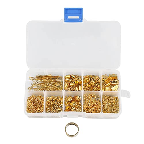 Schmuck Basteln Zubehör Reparatur Kit,Schmuckherstellung Set mit Karabinerverschluss,Ketten,Band Anhänger,Öffnen Sprung Ringe für DIY Schmuck Halsketten Armbänder Ohrringe Schlüsselanhänger,Gold von Duories