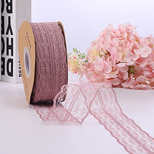 Spitzenbordüre Vintage Spitzenband Spitze-Borten Dekoband Zierband Geschenkband Spitzenborte Spitzenbesatz für Hochzeit Tischdeko DIY Nähen Basteln Scrapbooking Geschenkbox (45mx4.5cm),Dunkelpink von Duories