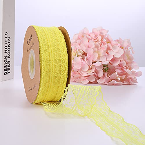 Spitzenbordüre Vintage Spitzenband Spitze-Borten Dekoband Zierband Geschenkband Spitzenborte Spitzenbesatz für Hochzeit Tischdeko DIY Nähen Basteln Scrapbooking Geschenkbox (45mx4.5cm),Gelb von Duories