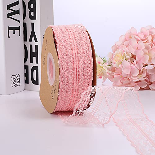 Spitzenbordüre Vintage Spitzenband Spitze-Borten Dekoband Zierband Geschenkband Spitzenborte Spitzenbesatz für Hochzeit Tischdeko DIY Nähen Basteln Scrapbooking Geschenkbox (45mx4.5cm),Rosa #2 von Duories